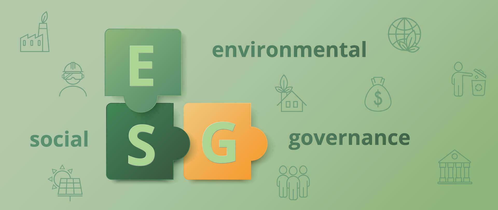 ESG banner. An abbreviation in the form of puzzles. Environment, Social, Governance. vector