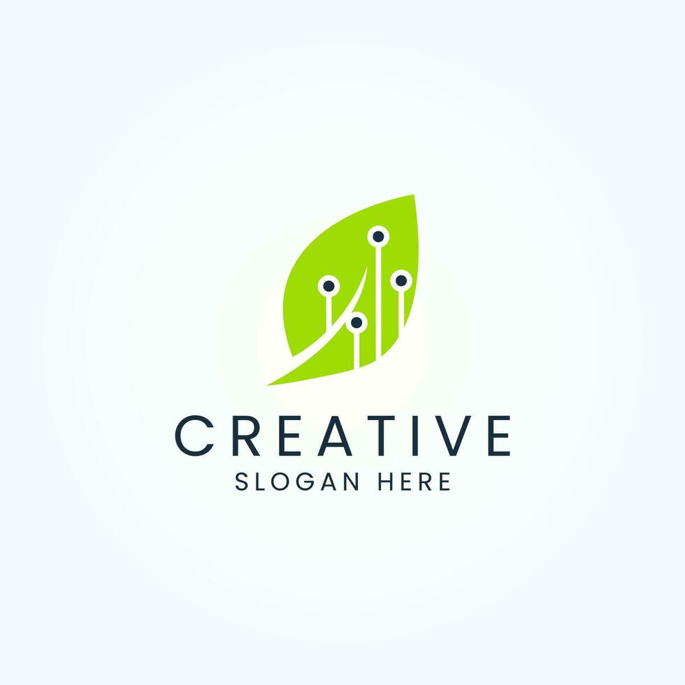 Green technology logo design with leaf and tech element concept vector