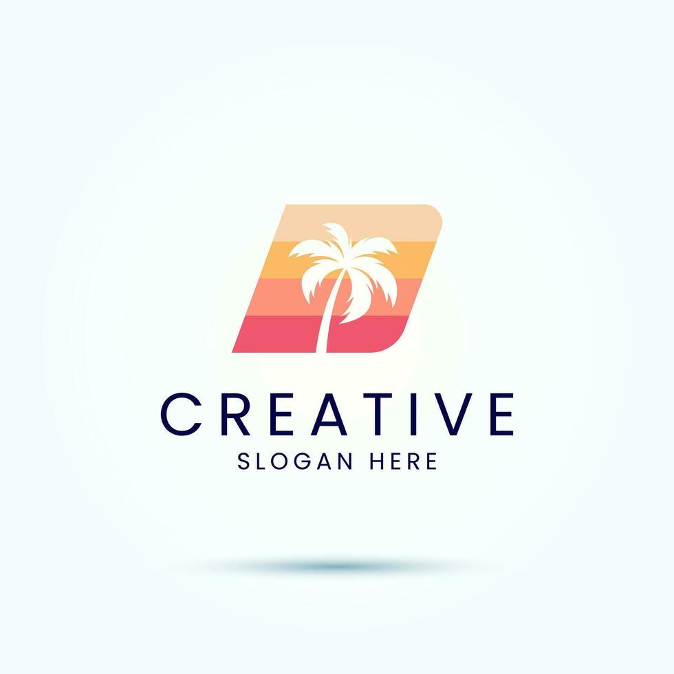 Beach Palm Tree Letter D Logo Design Vector Image