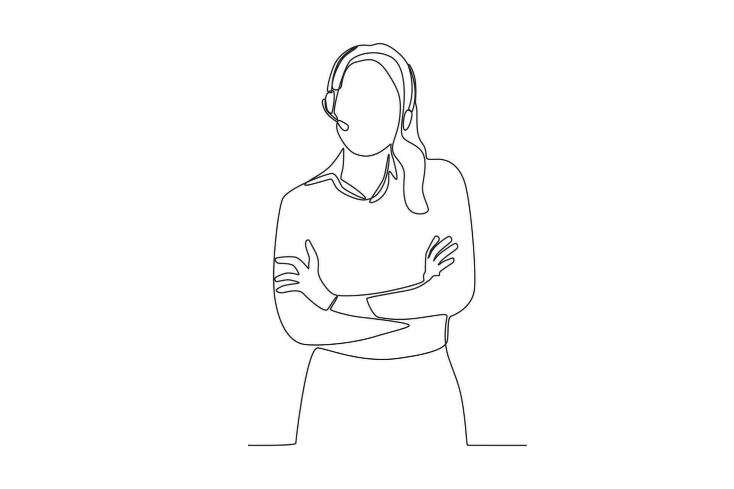 One continuous line drawing group of female customer service vector