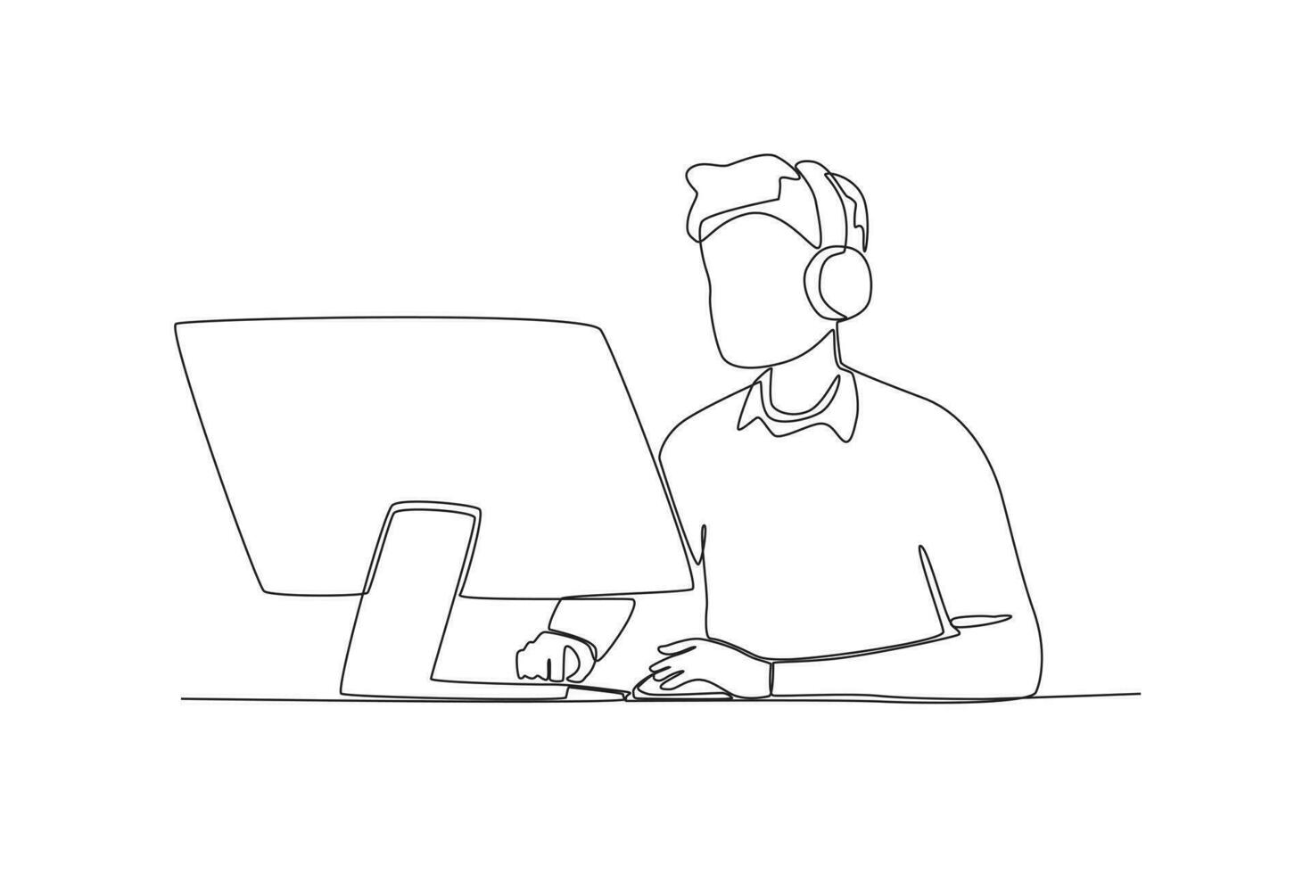 One continuous line drawing group of male customer service checking customer data vector