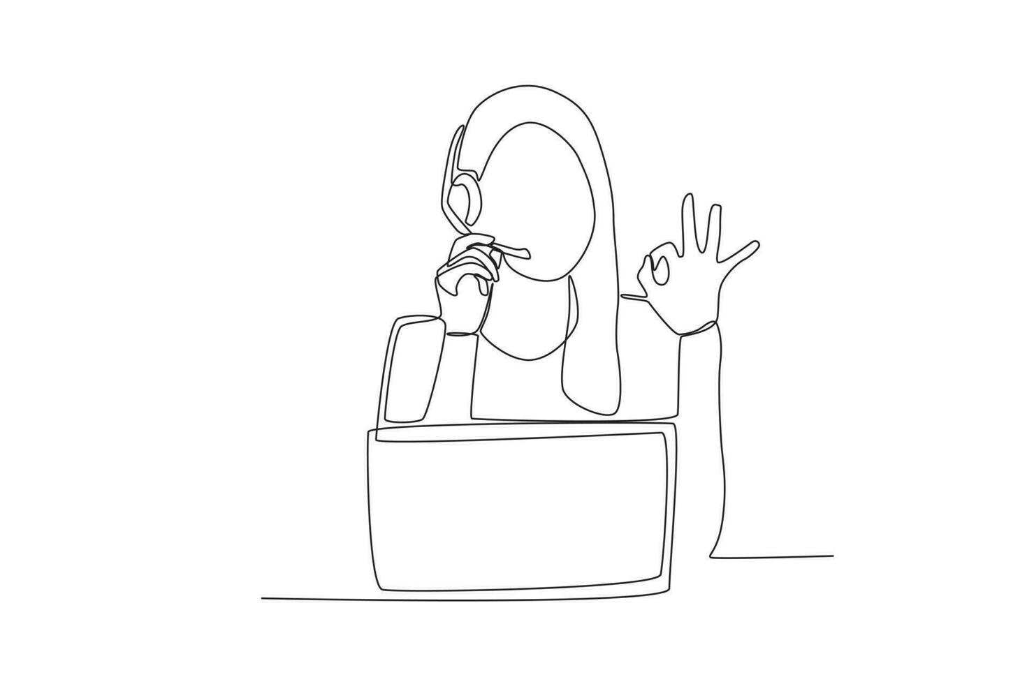 One continuous line drawing group of customer service woman giving a sign of approval to a customer vector
