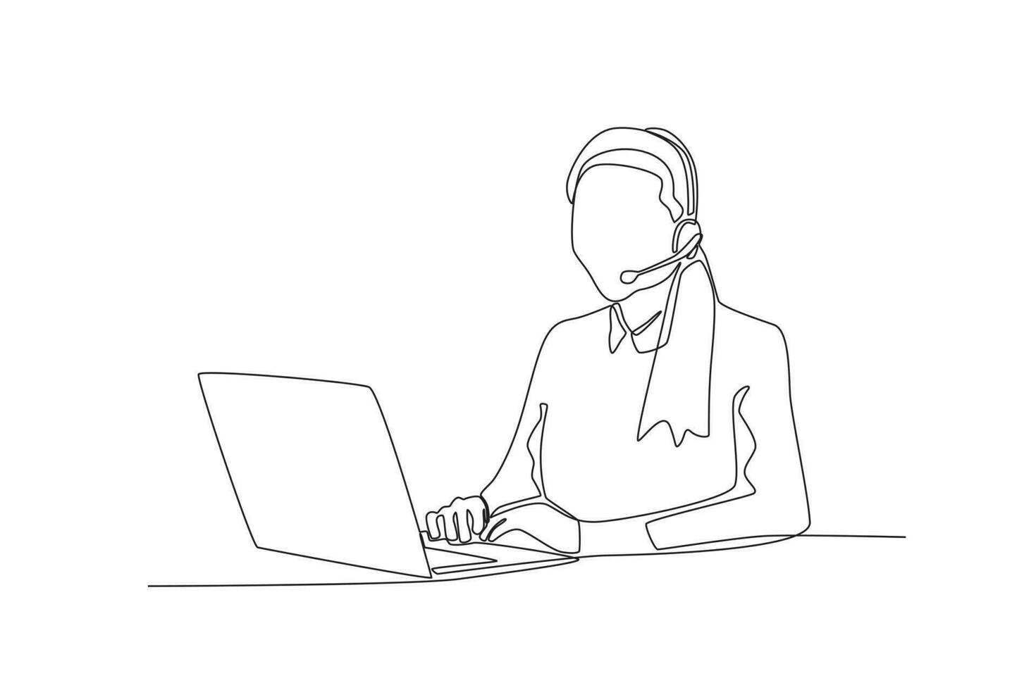 One continuous line drawing group of customer service woman looking at customer data vector