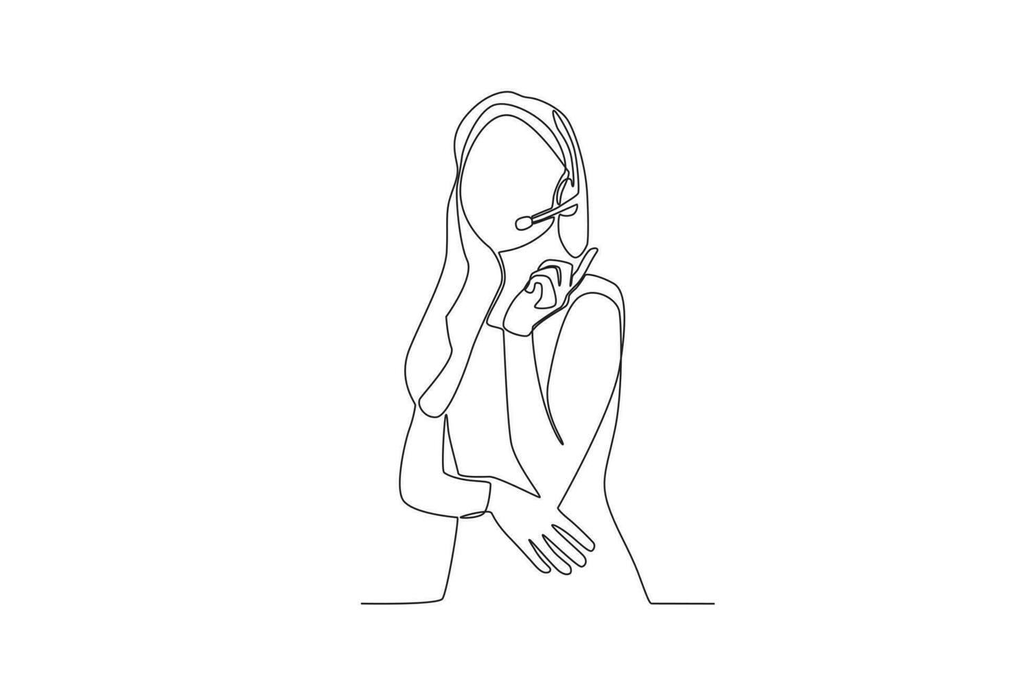 One continuous line drawing group of customer service woman is taking a customer call vector