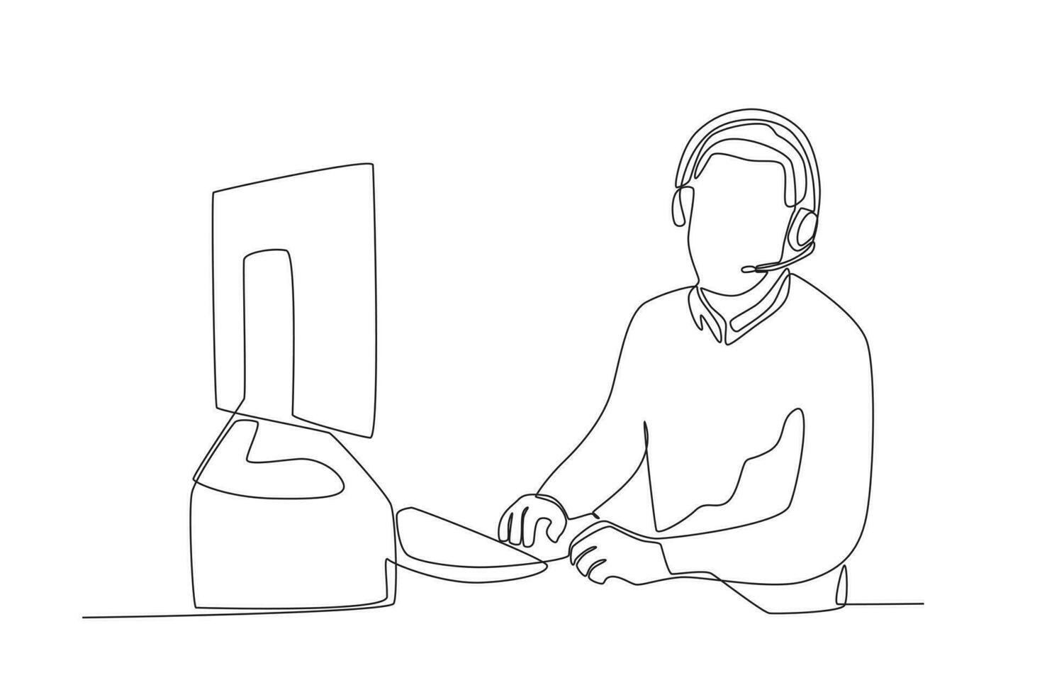 One continuous line drawing group of male customer service checking customer data vector