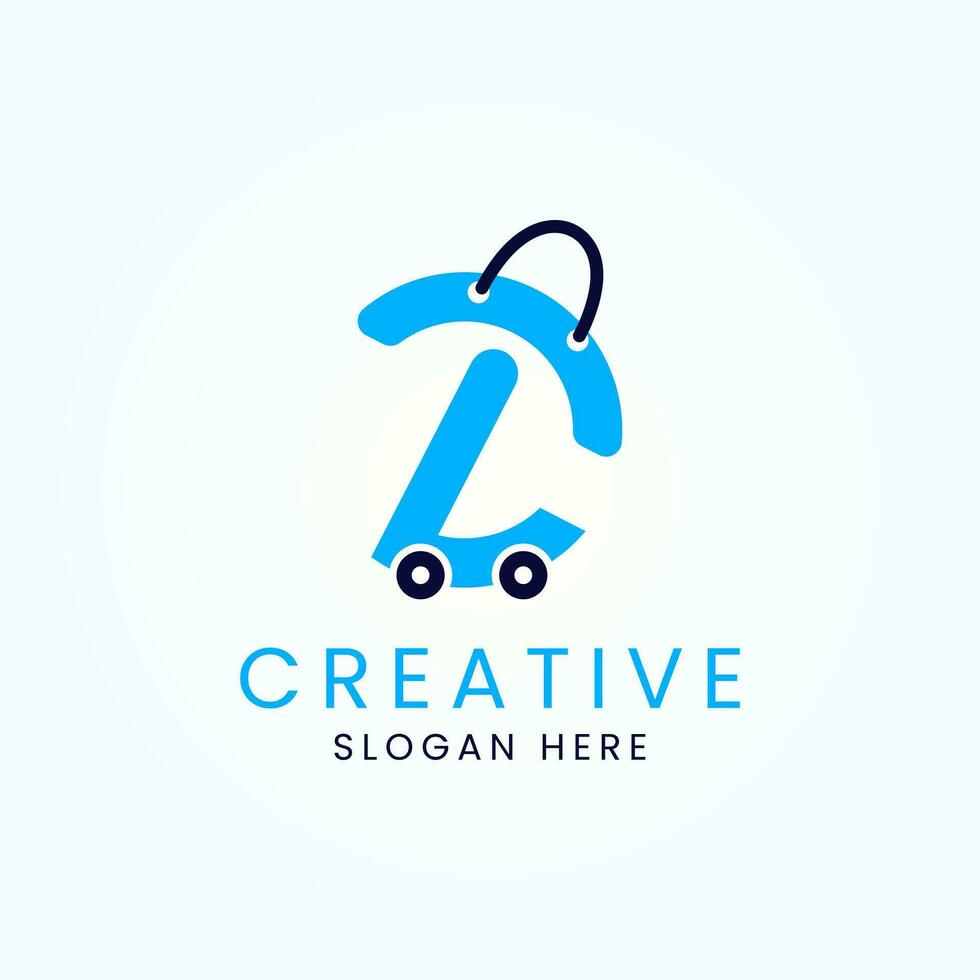 Letter T shopping bag logo design vector image. T letter in trolley cart online store logo