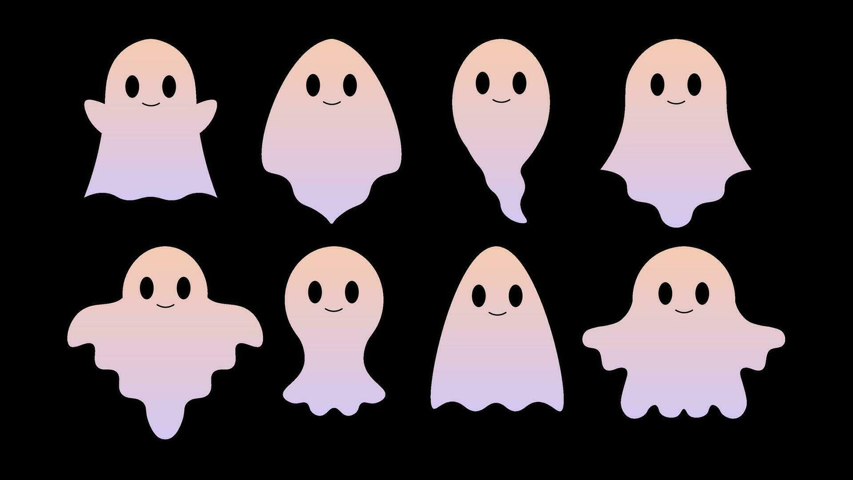 Cute Neon Halloween Ghost vector set