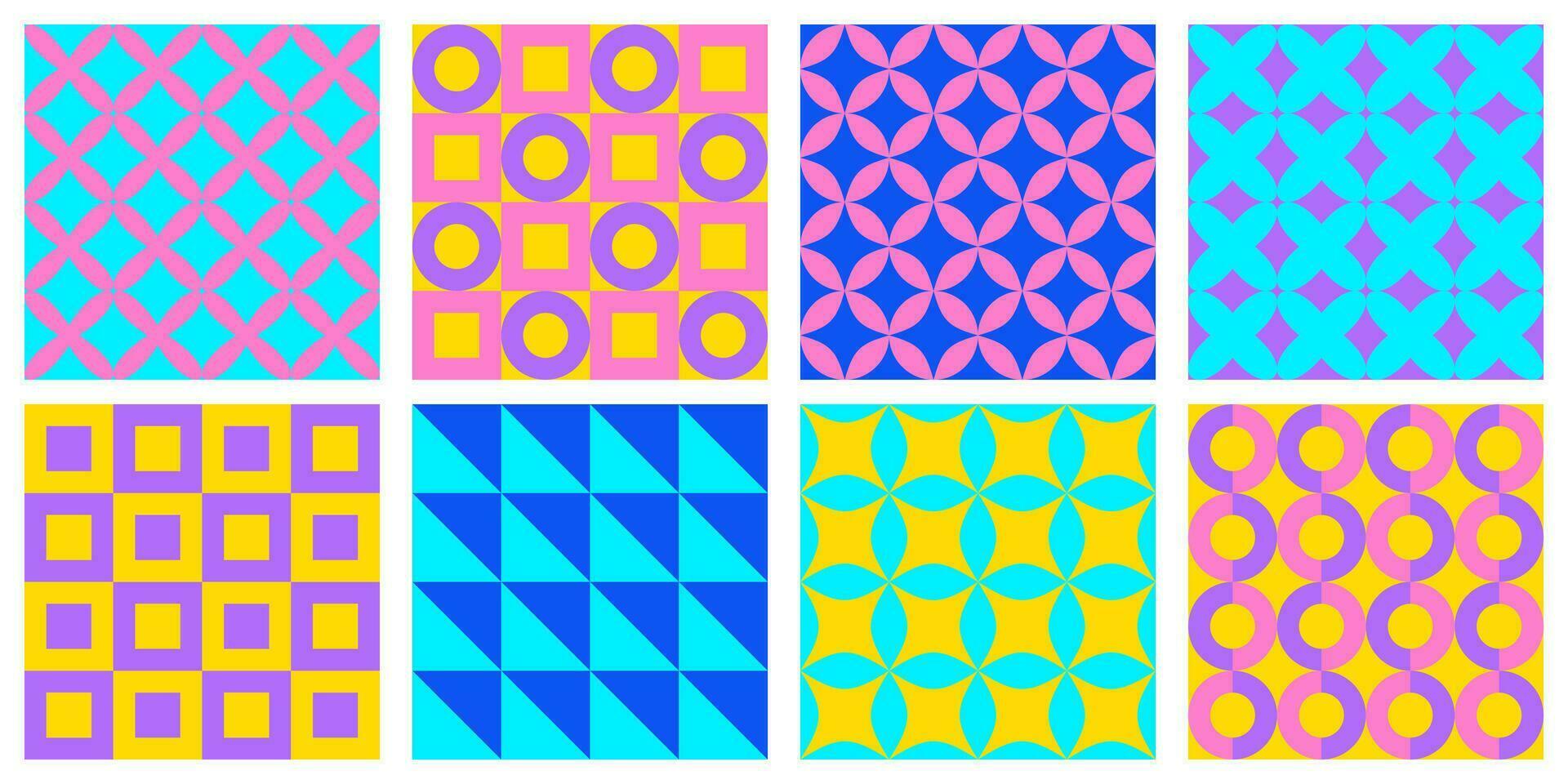 conjunto de sin costura patrones con resumen geométrico formas vistoso vector retro antecedentes y cubre modelo.