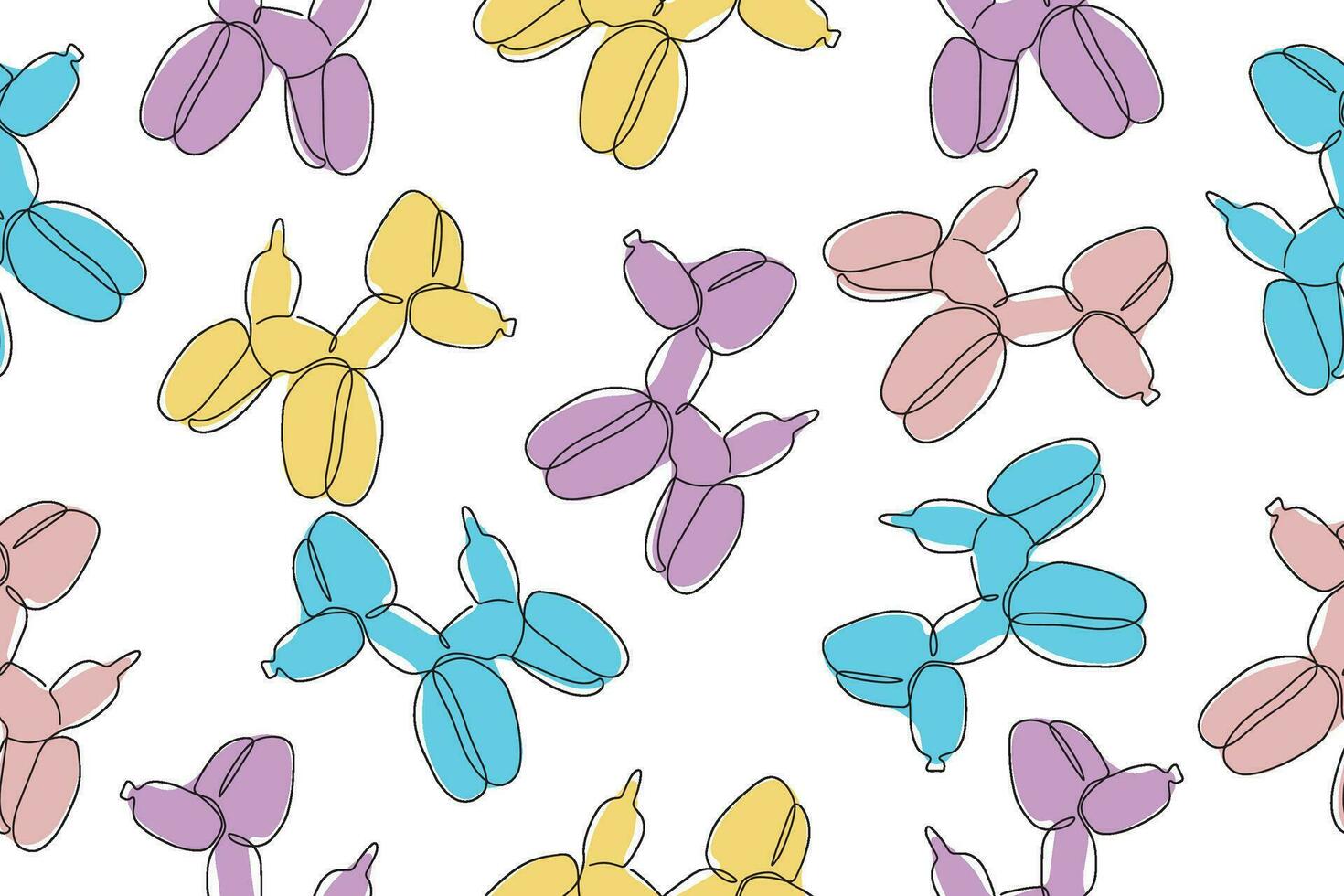 Classic balloon dog. Vector seamless pattern of cute cartoon bubble animal in color. Design element for logo, card, t-shirt print, invitation, accessories. Vector