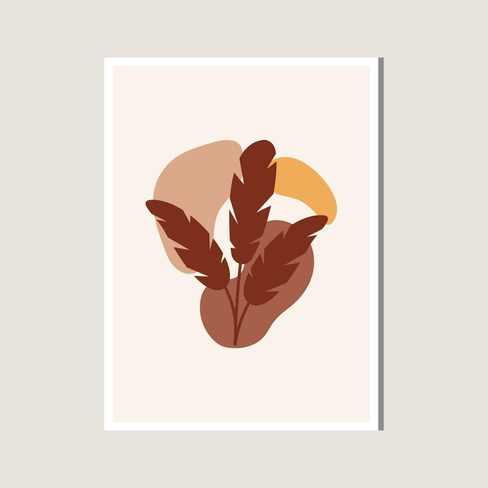 Aesthetic Leaf with Abstract Shape , Boho , Canvas , decoration vector
