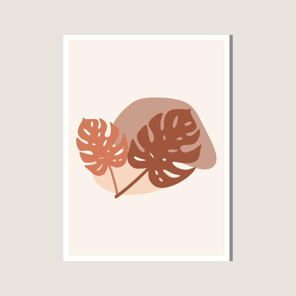 Aesthetic Leaf with Abstract Shape , Boho , Canvas , decoration vector