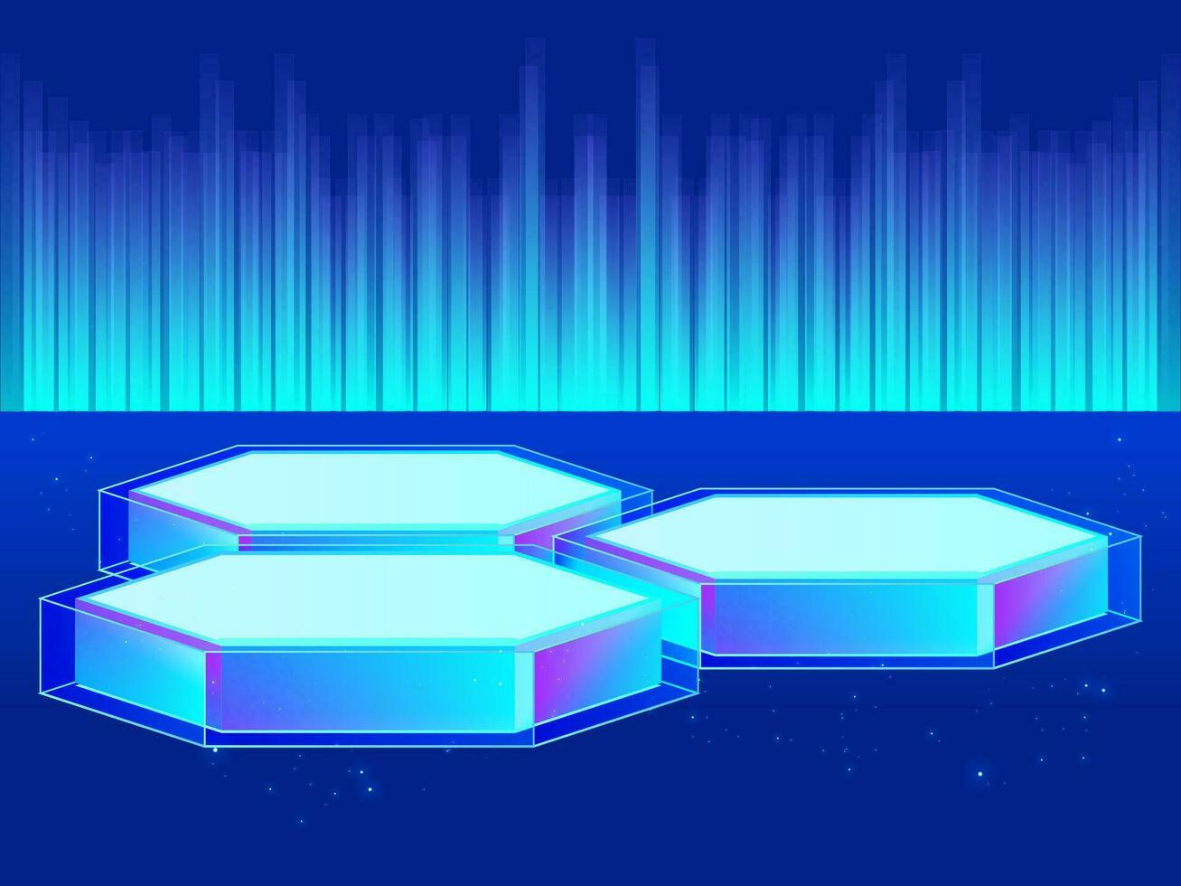 PrintHexagon podium technology futuristic cyber neon color product display vector illustration concept. Scene for products stage showcase, promotion, presentation, mockup product display background.