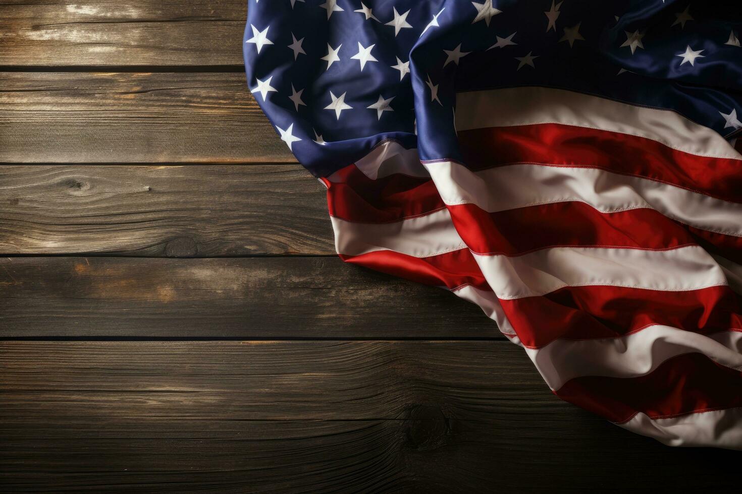 American flag on wooden background. American flag on wooden background. USA Independence Day. American flag on wooden background, copy space, AI Generated photo