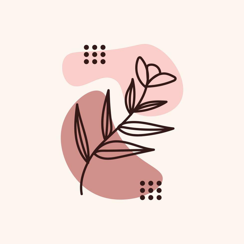 Aesthetic Plant Flower Line Art Illustration Free Vector Element Template