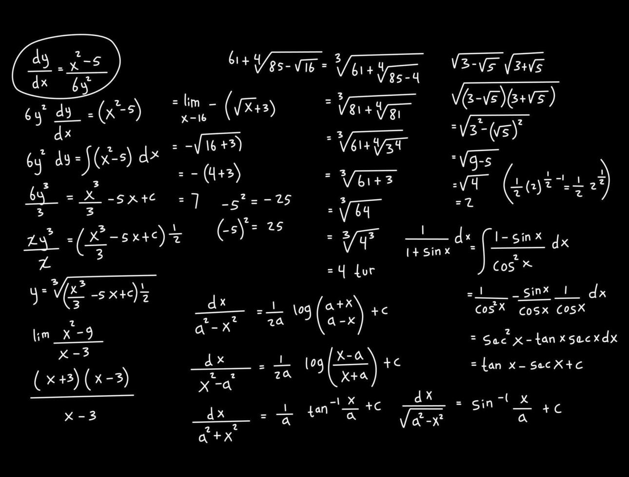 ilustración realista del fondo de la pizarra de matemáticas vector