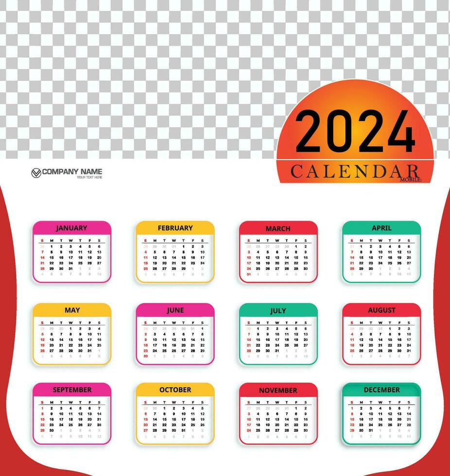 Modern 2024 calendar template editable vector 29101319 Vector Art at
