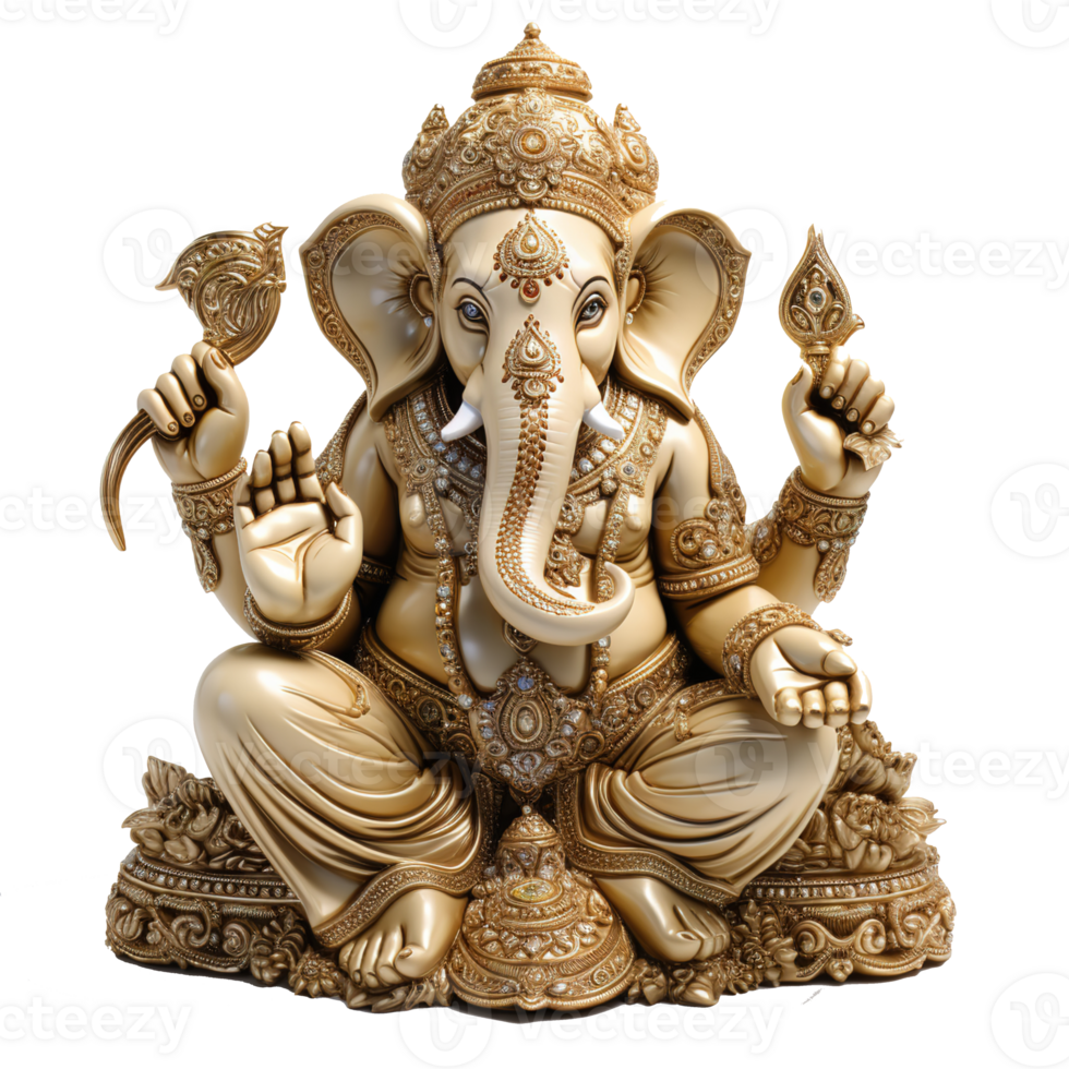 Luxury Golden Ganesha God - Divine Hindu Deity Statue Symbolizing Spirituality, Icon of Faith and Worship, Ai generative png