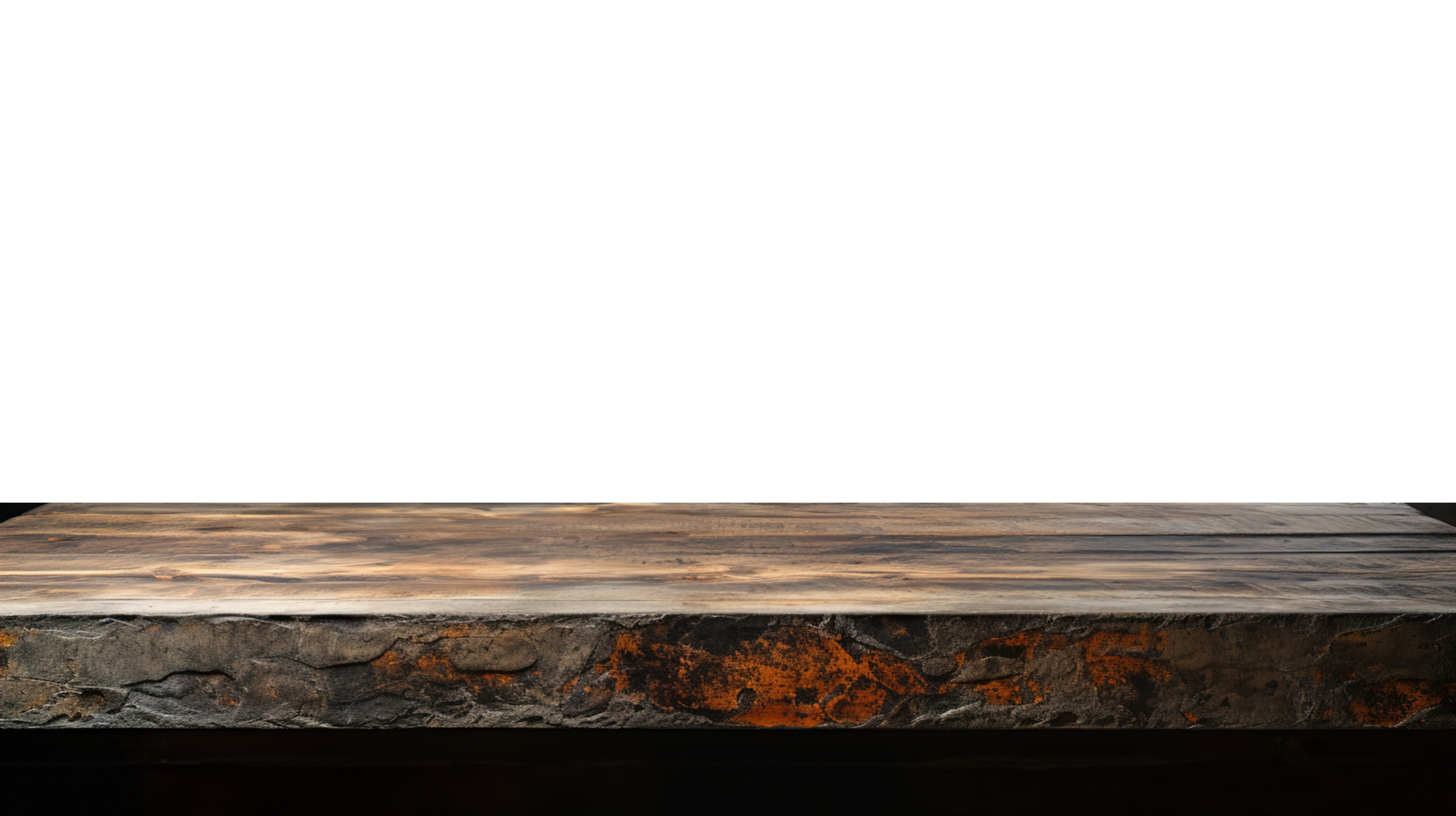 Close up Of The Front View Of A Table Constructed From Weathered 