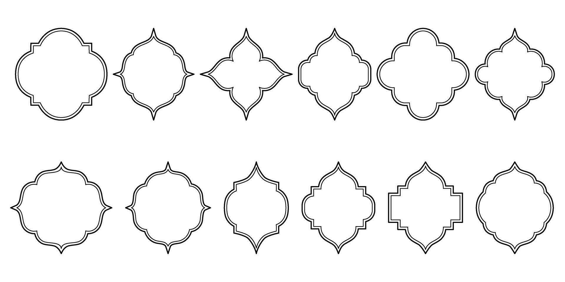 Islamic window line shape collection. Arabic, muslim architecture outline frame. Traditional, oriental design vector