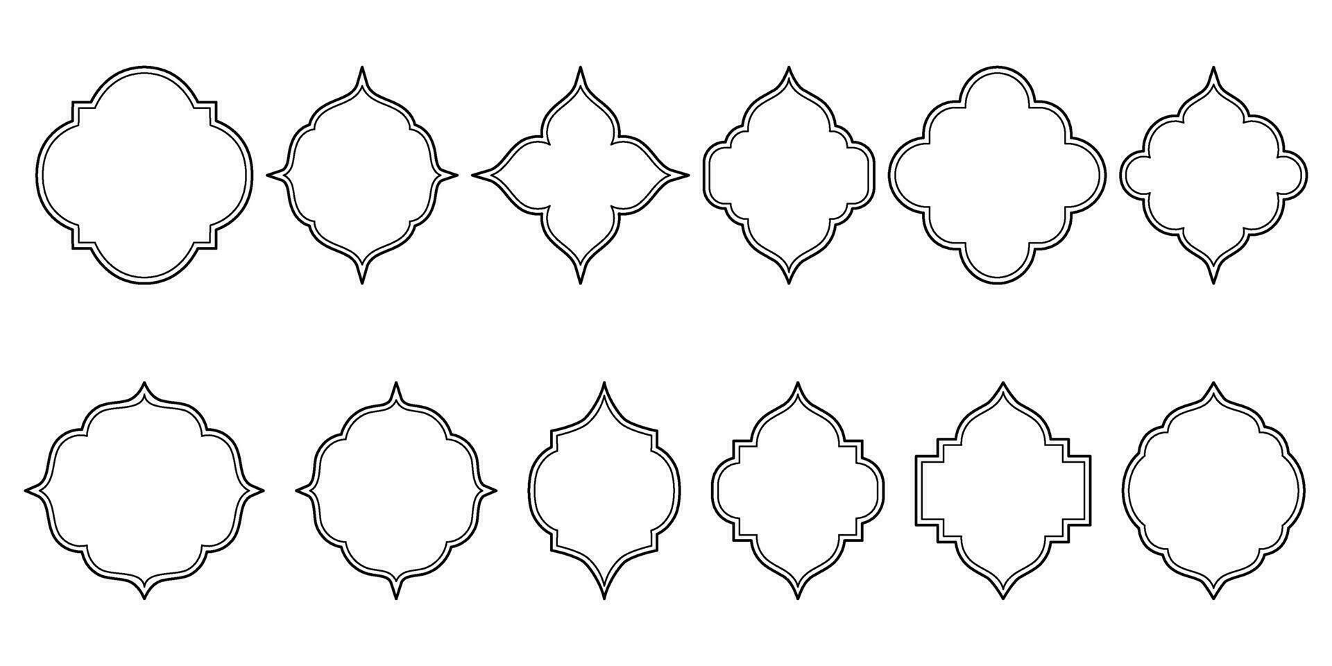 Islamic window line shape collection. Arabic, muslim architecture outline frame. Traditional, oriental design vector