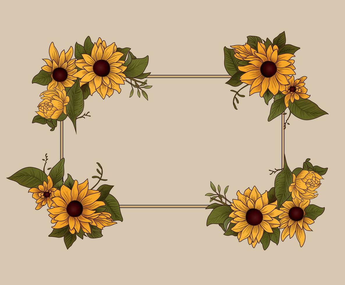 vector marco con girasoles eps a mano creado