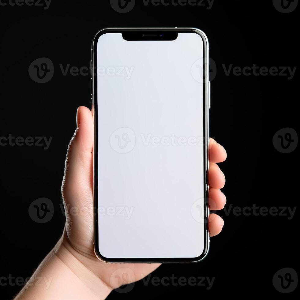 hand holding the white screen smartphone photo