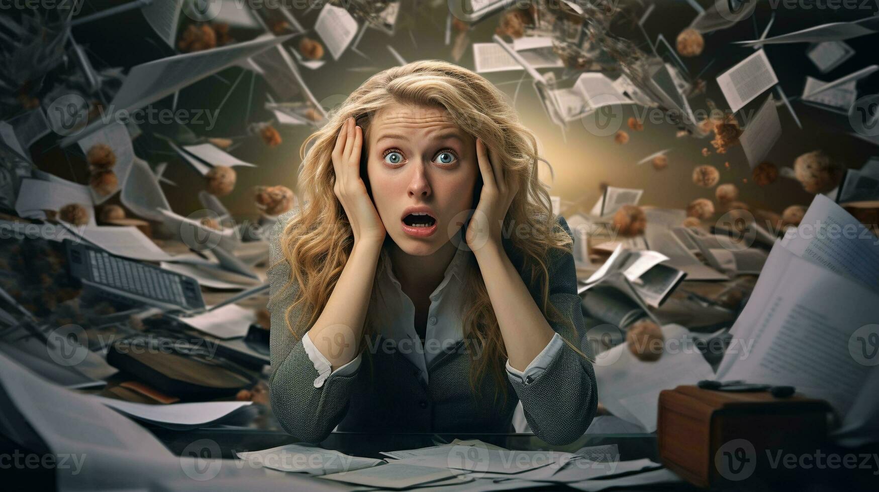 A Stressed Female Employee Reflects the Challenges of Work Relatable Image for Workplace Stress photo