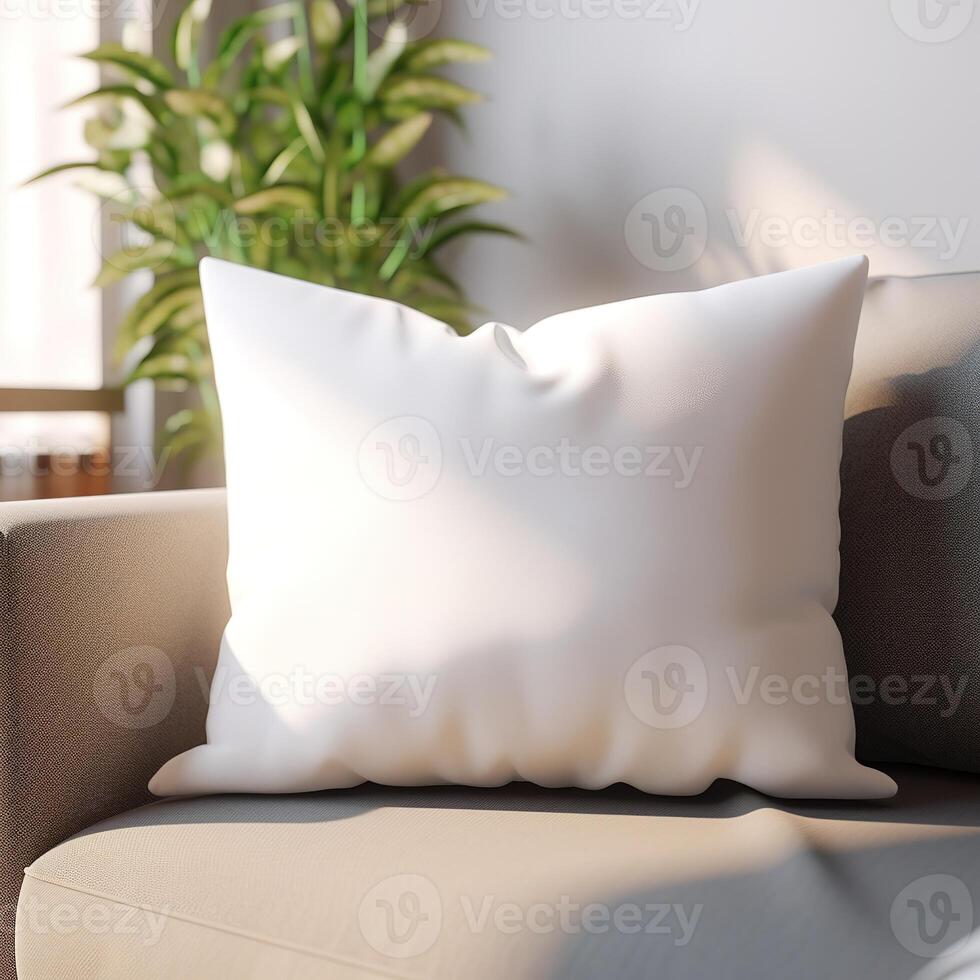 a white pillow sitting on top of a couch photo