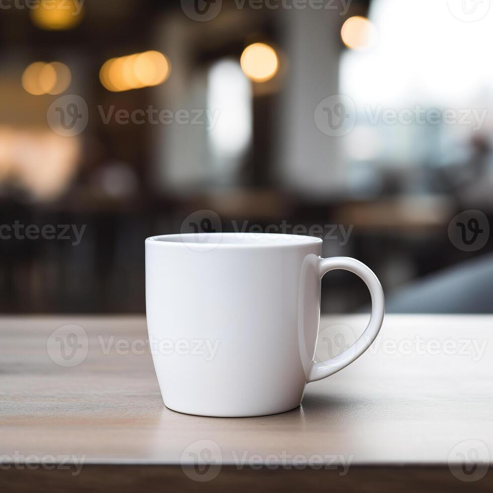 a white cup sitting on top of a table in white background photo
