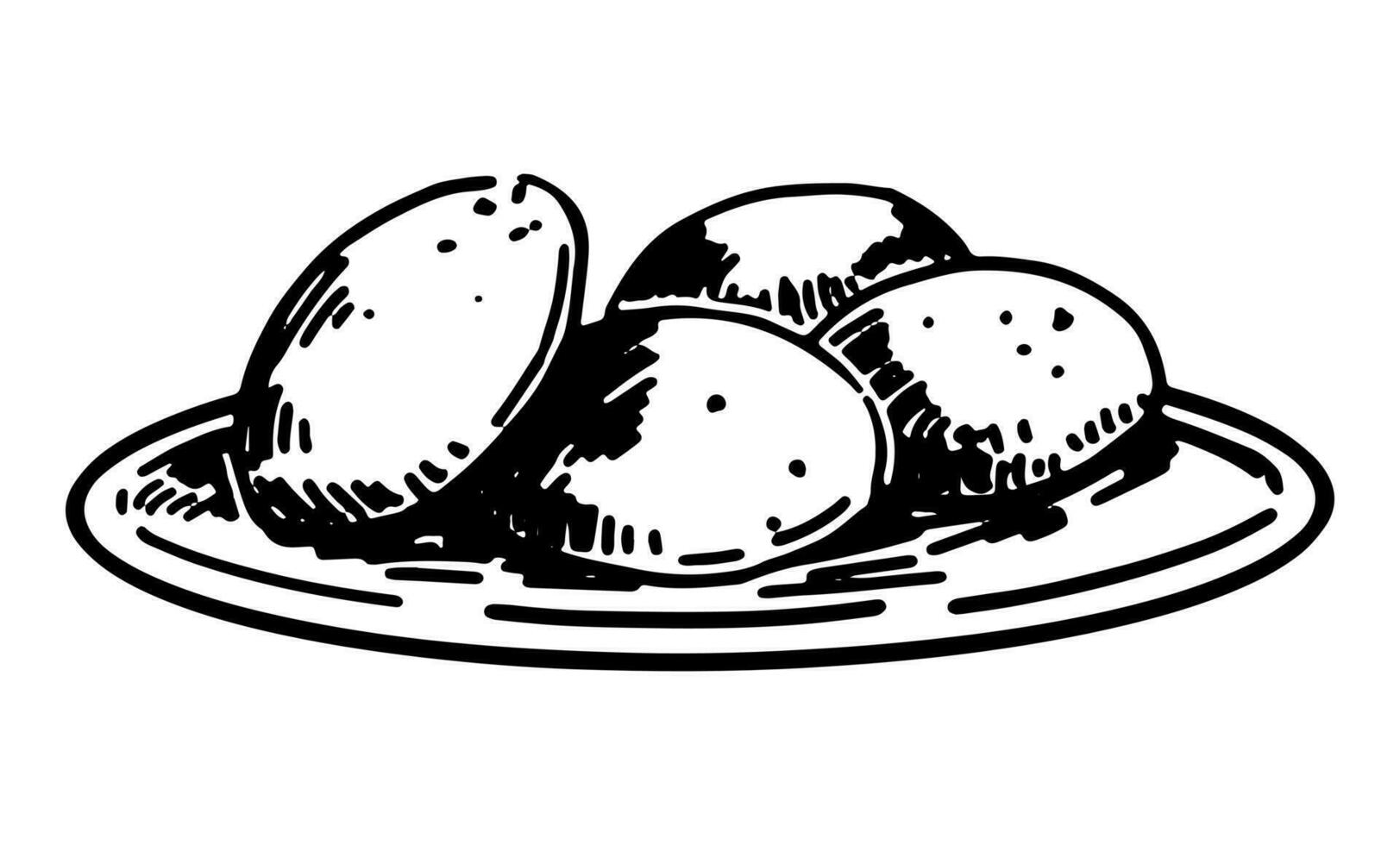 Sketch of round cookies on plate. Doodle of sweet homemade bakery. Hand drawn vector illustration. Single clip art isolated on white.
