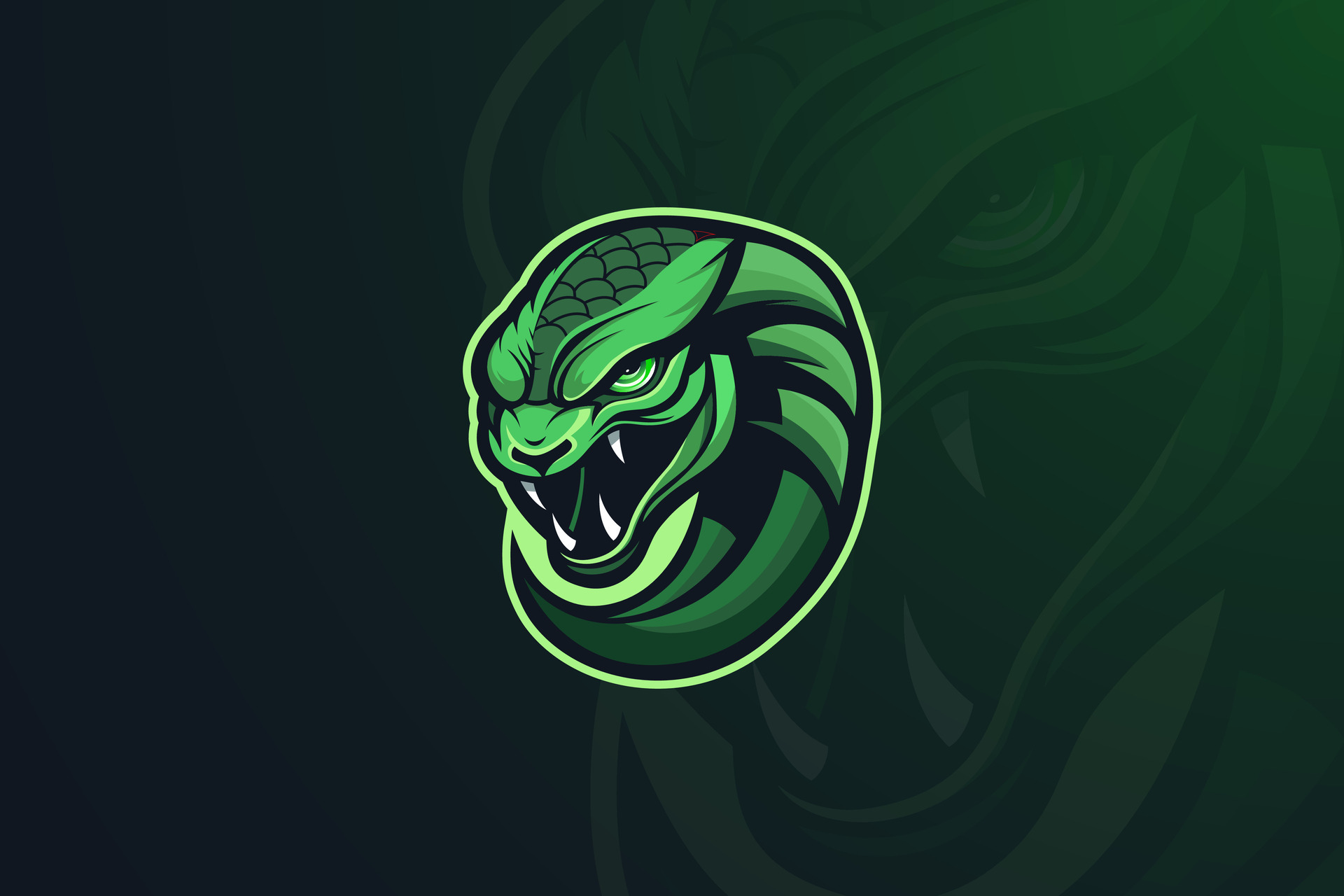 Green Viper Snake Head Logo Gaming Mascot with Menacing Expression