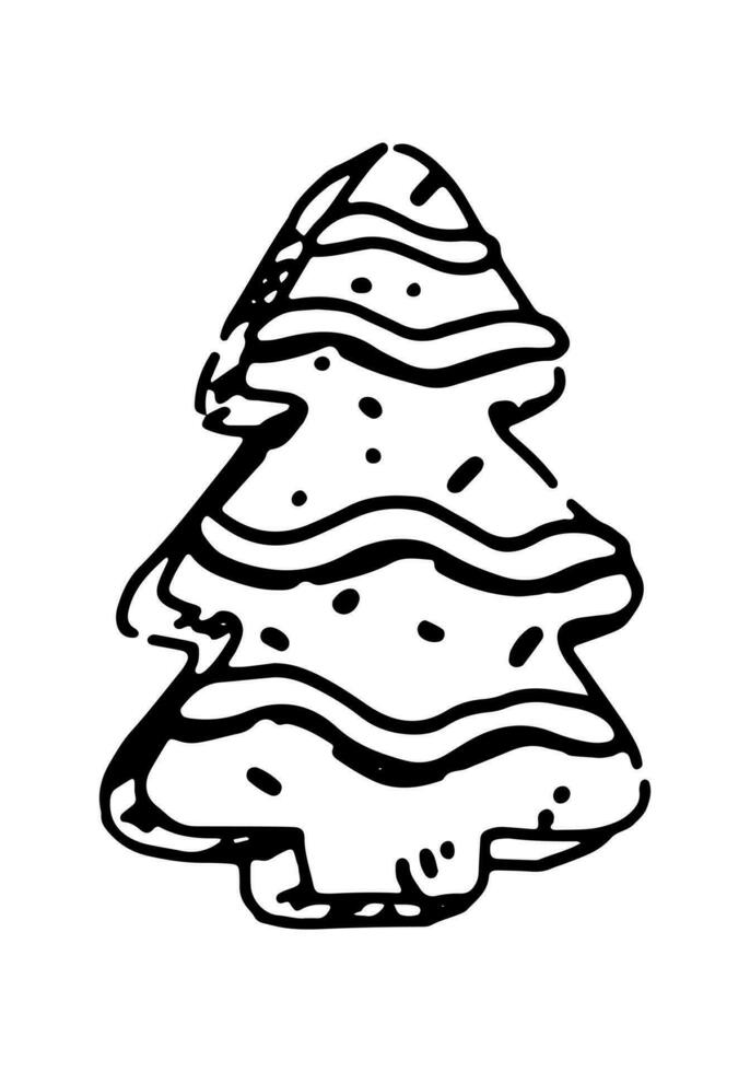 bosquejo de pan de jengibre árbol Galleta. garabatear de Navidad dulce hecho en casa panadería. mano dibujado vector ilustración. soltero acortar Arte aislado en blanco.