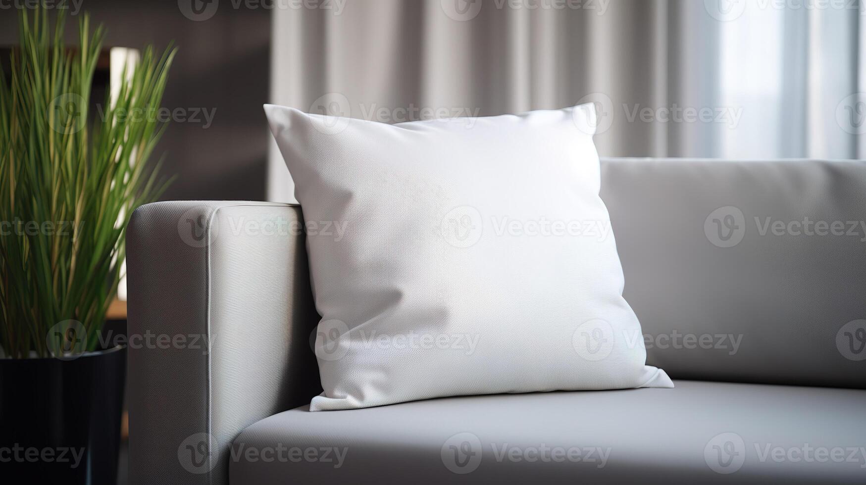 ai generativo un blanco almohada sentado en parte superior de un sofá foto