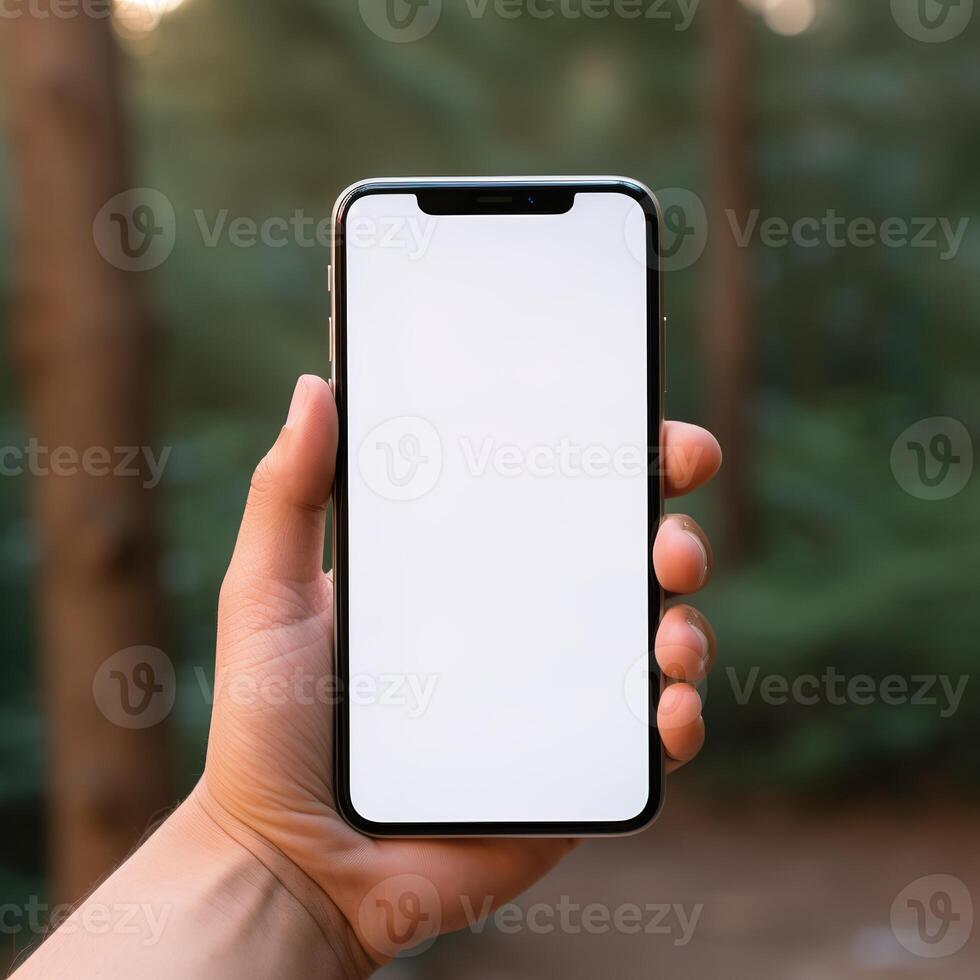 hand holding the white screen smartphone photo