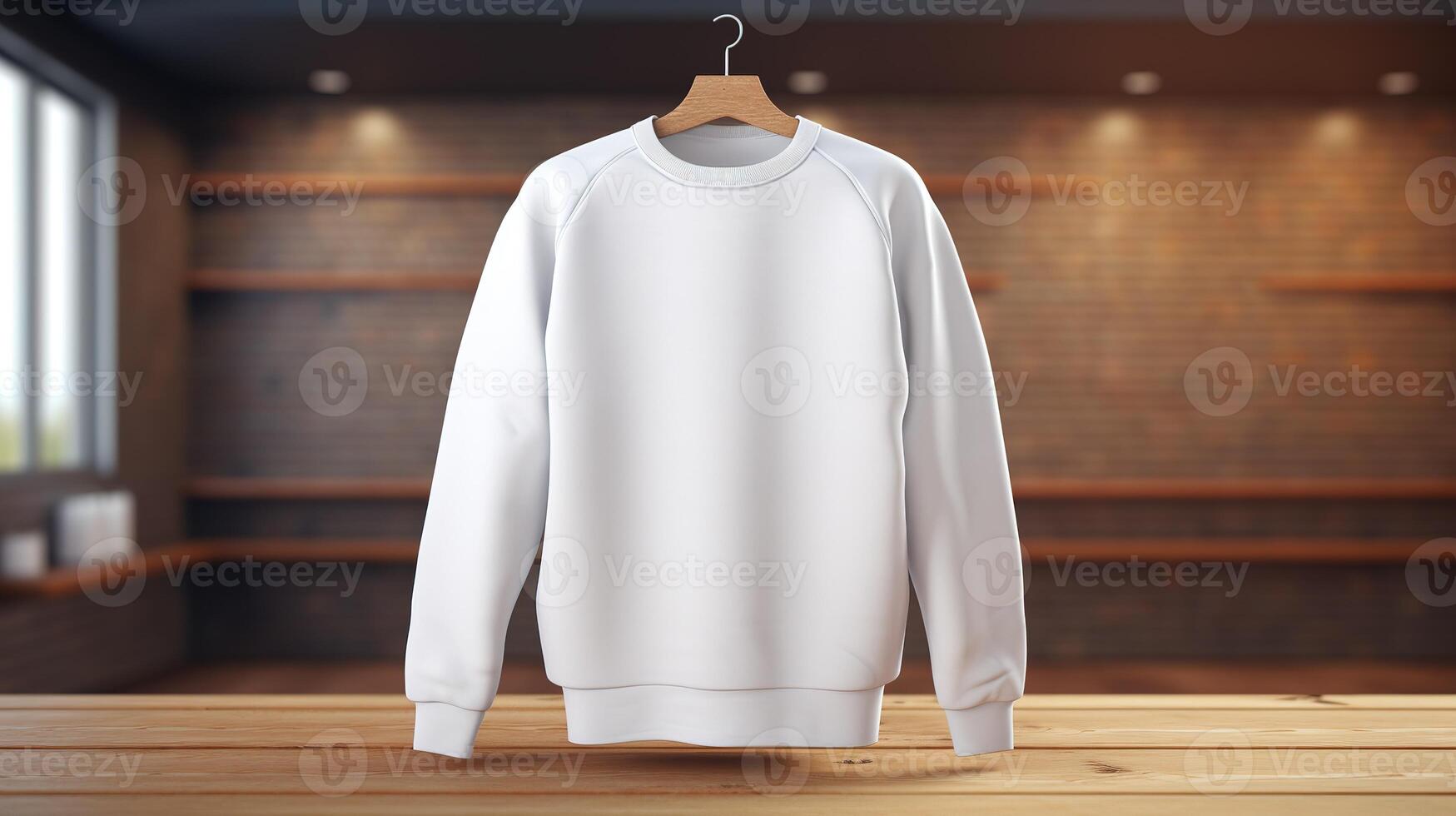 AI generative a white sweatshirt on a wooden floor photo