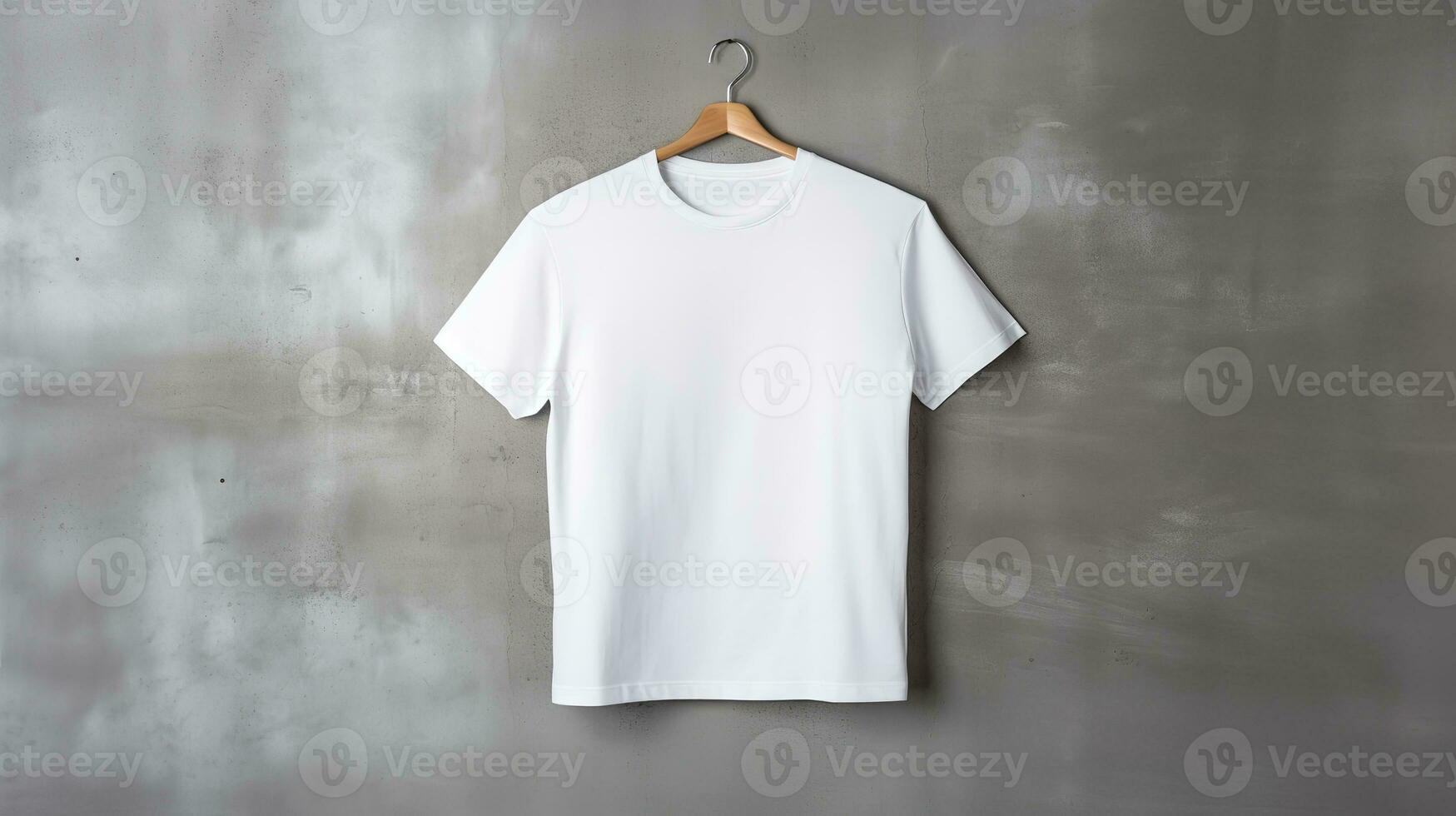 blanco camiseta colgando en un gris pared ai generativo foto