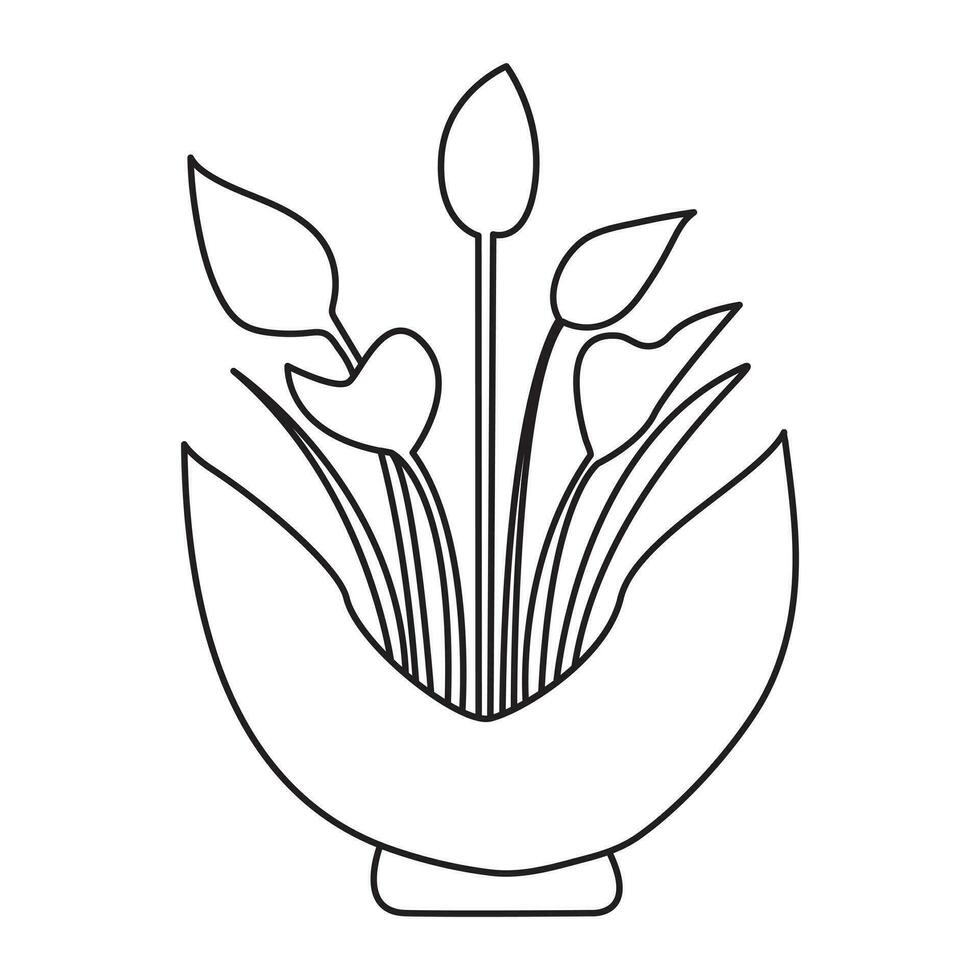 Continuous line drawing of houseplant in a pot vector