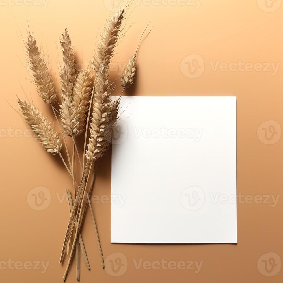 a blank white envelope with straw sitting on a white table photo