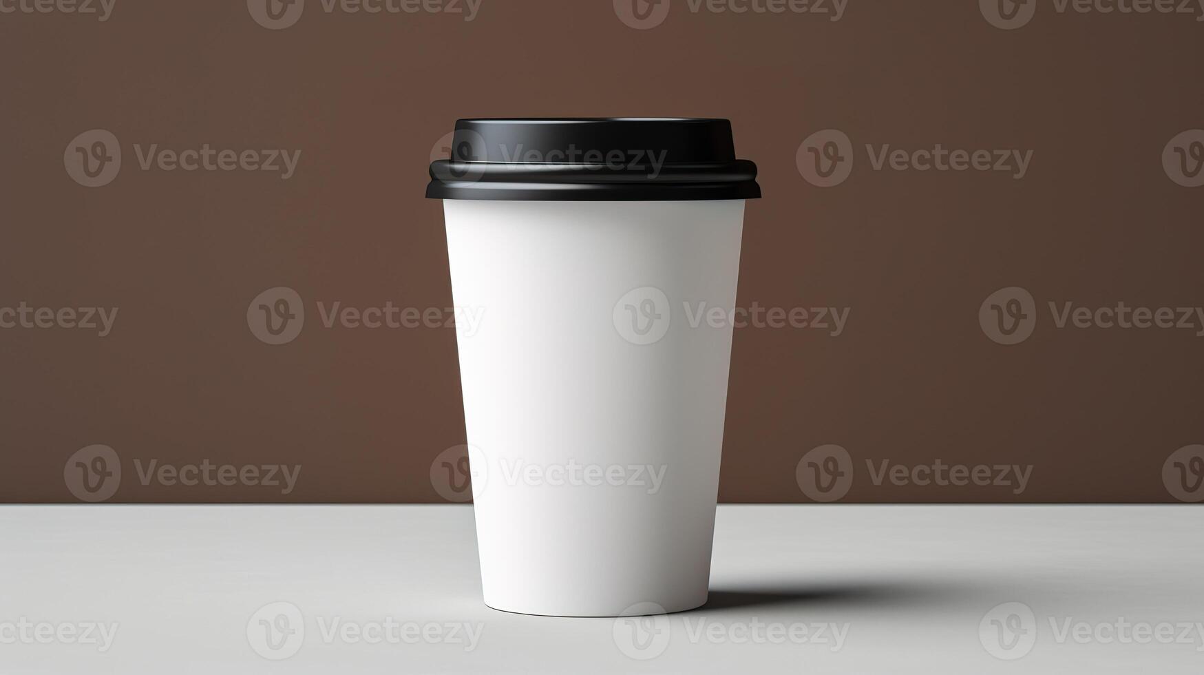 a white coffee cup with a black lid photo