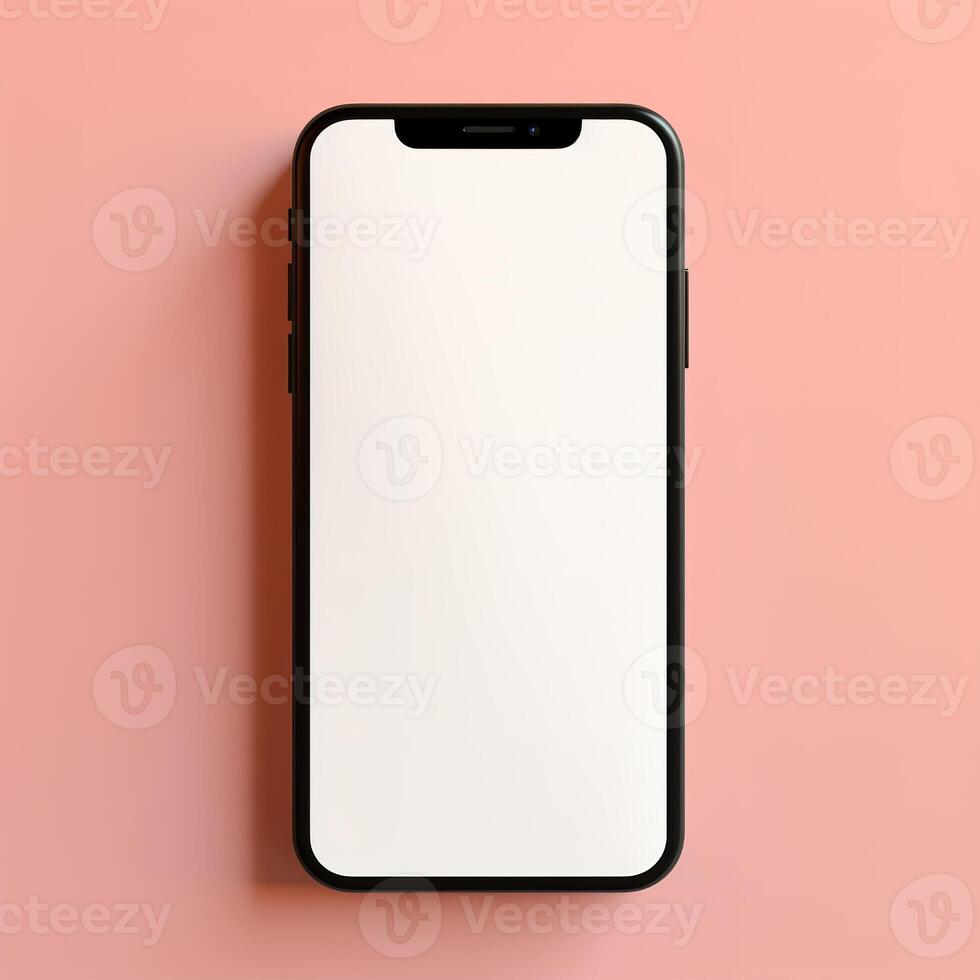 a blank white smartphone on a pink background photo