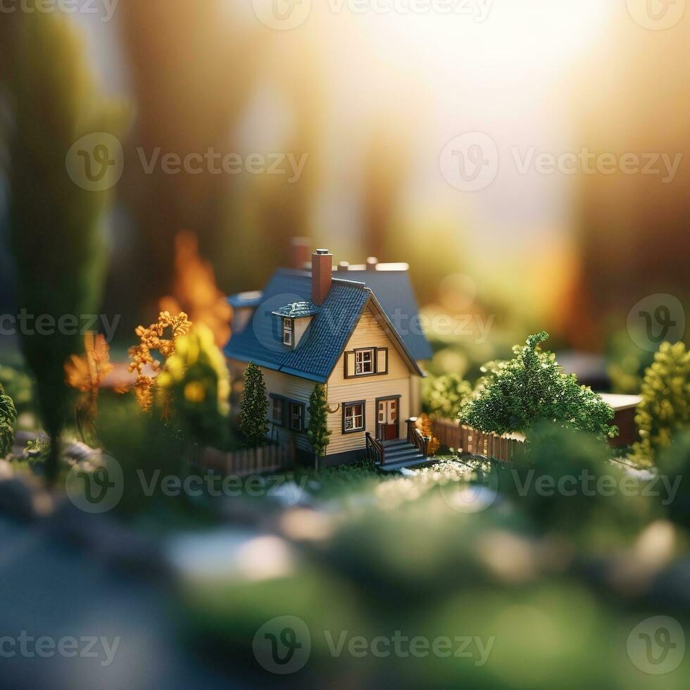un retrato de un miniatura casa ai generativo foto