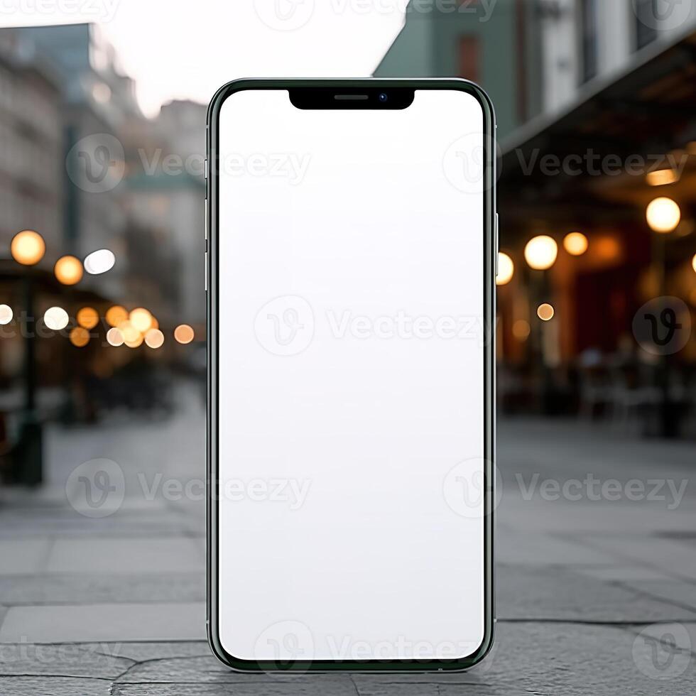 AI generative white screen smartphone in blur background photo