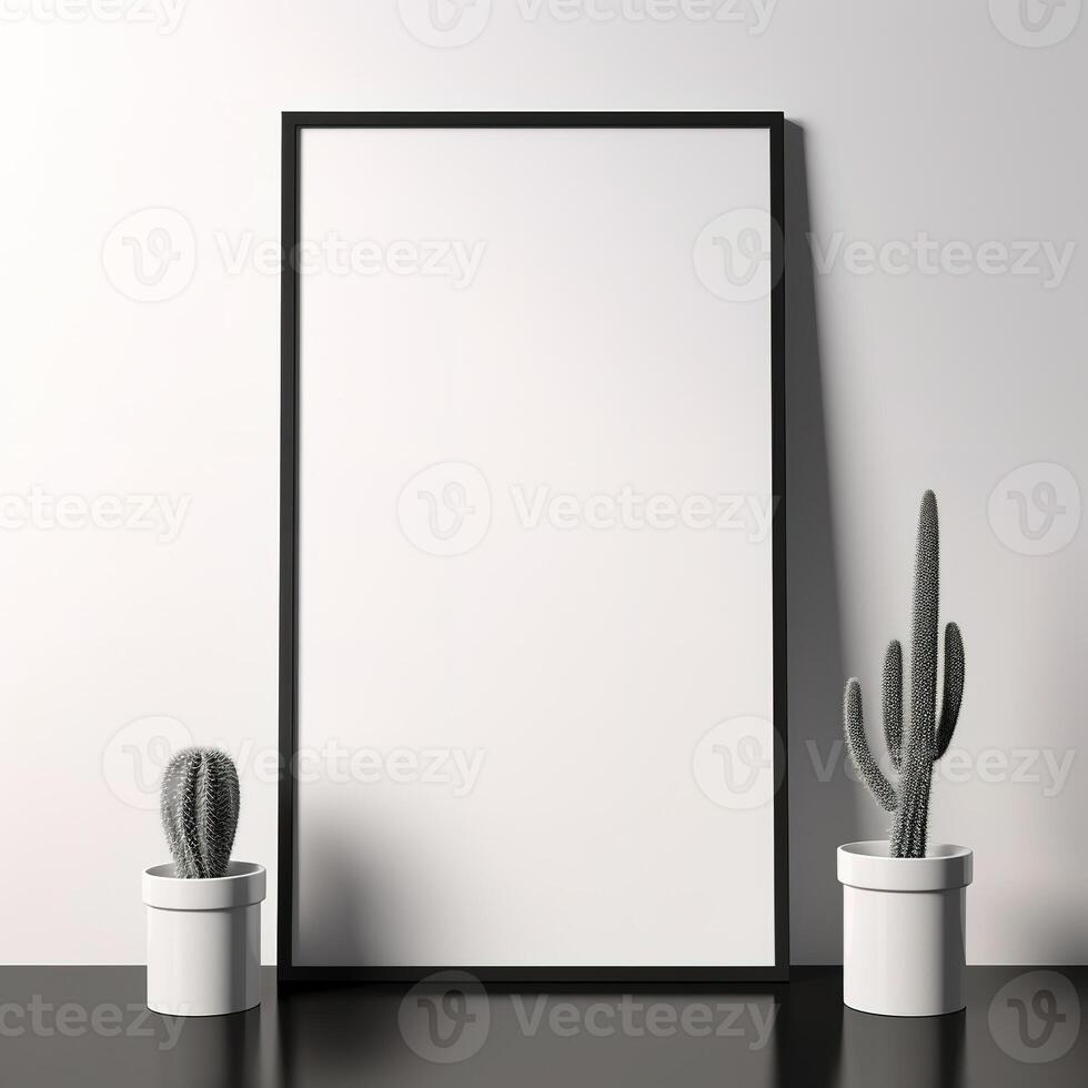 a picture frame and a cactus in a pot photo