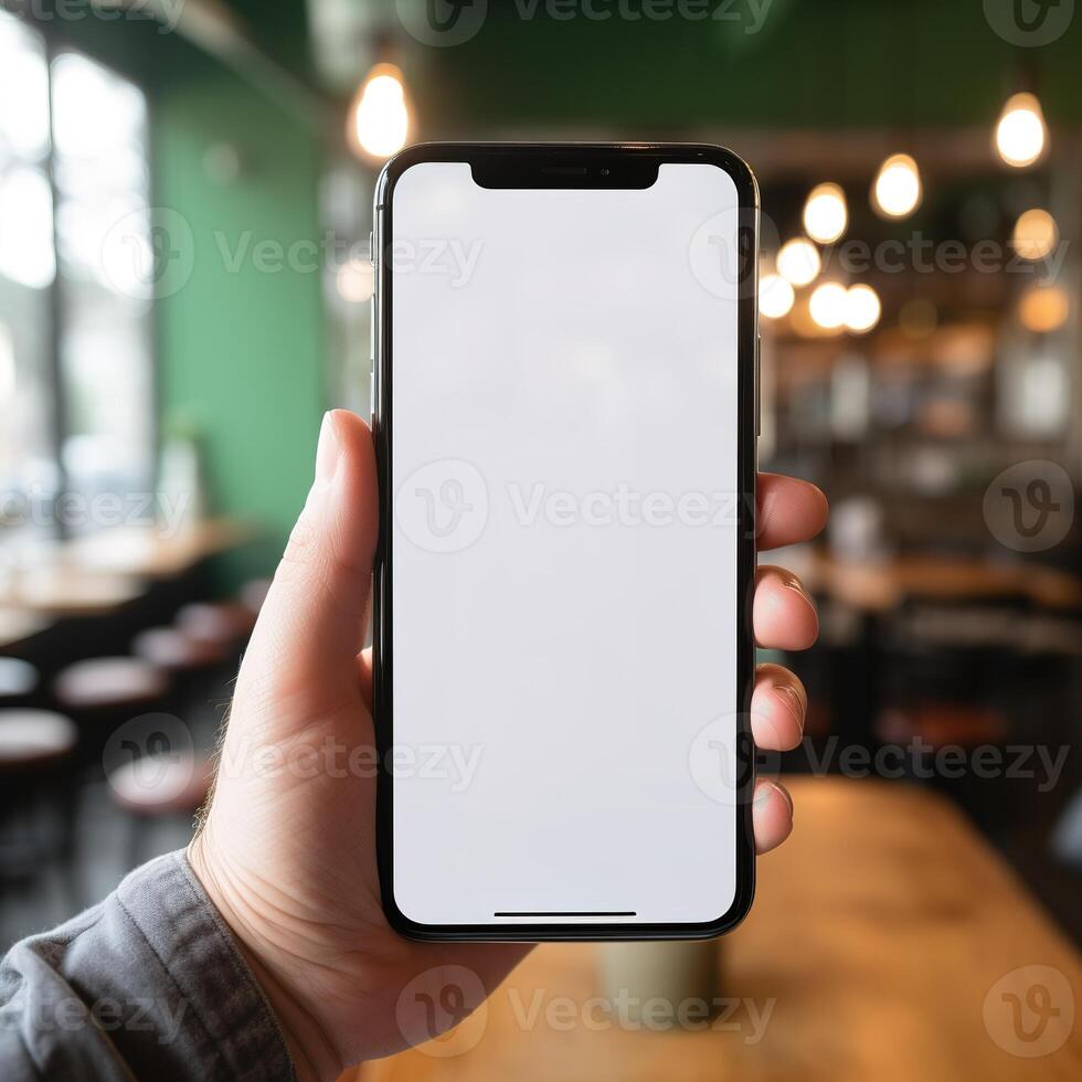 hand holding the white screen smartphone photo