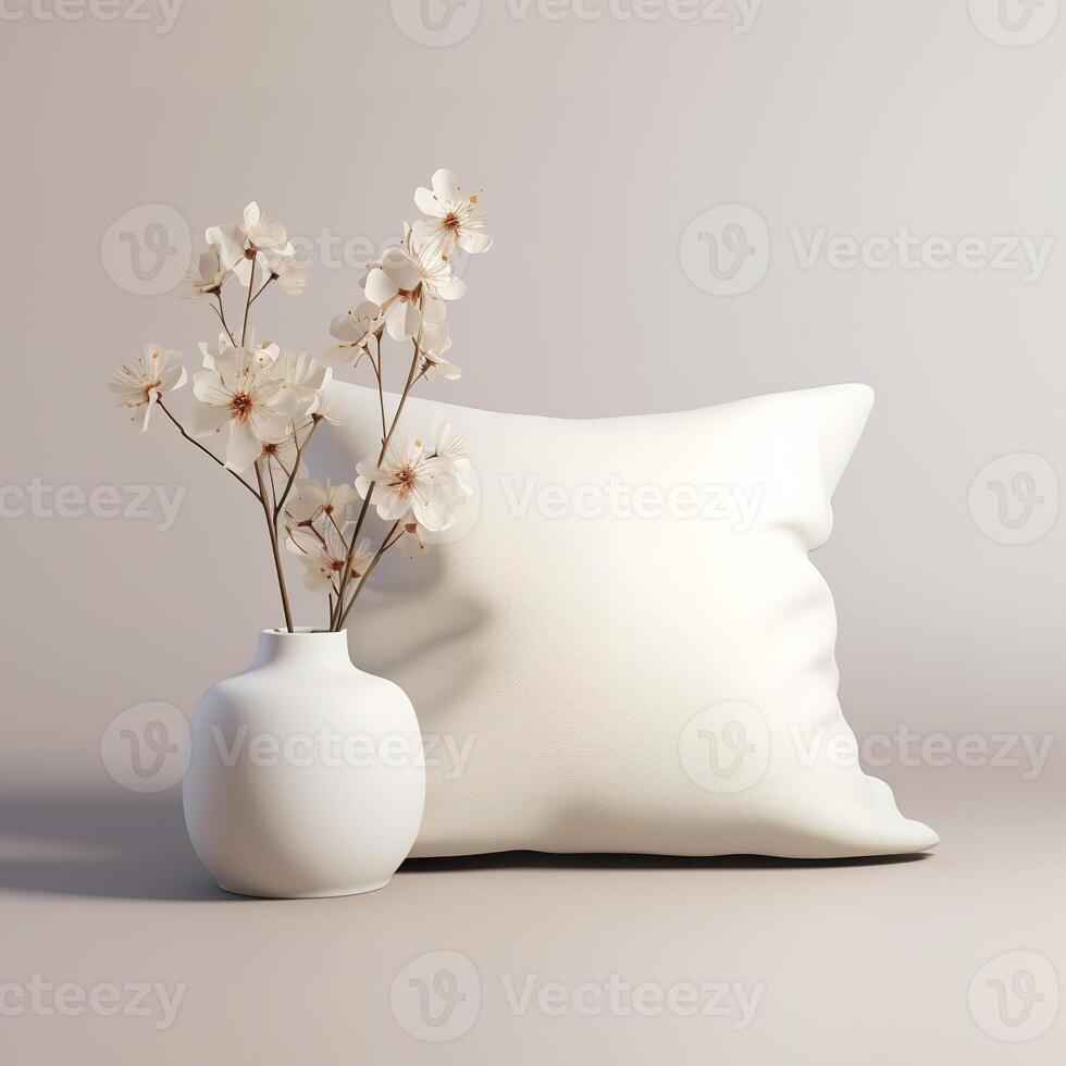 white pillow with a vase photo