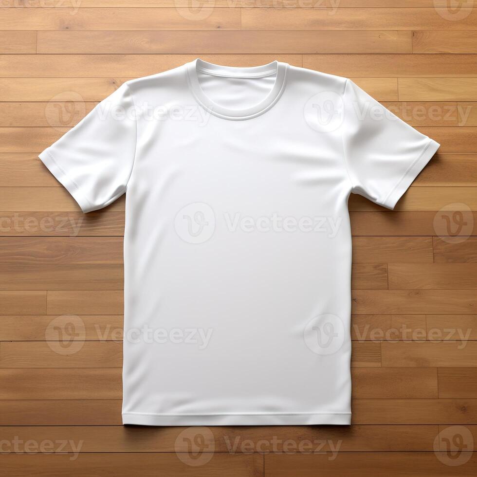 a t shirt on a wooden floor photo