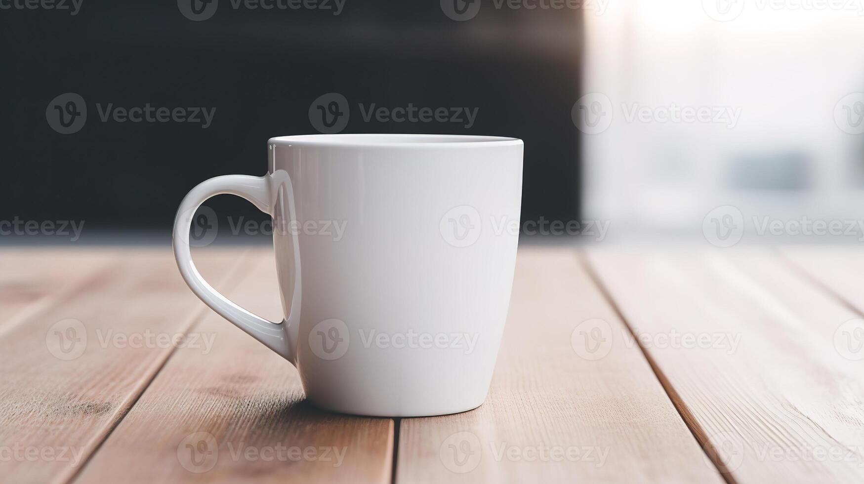 a white cup sitting on top of a table in white background photo