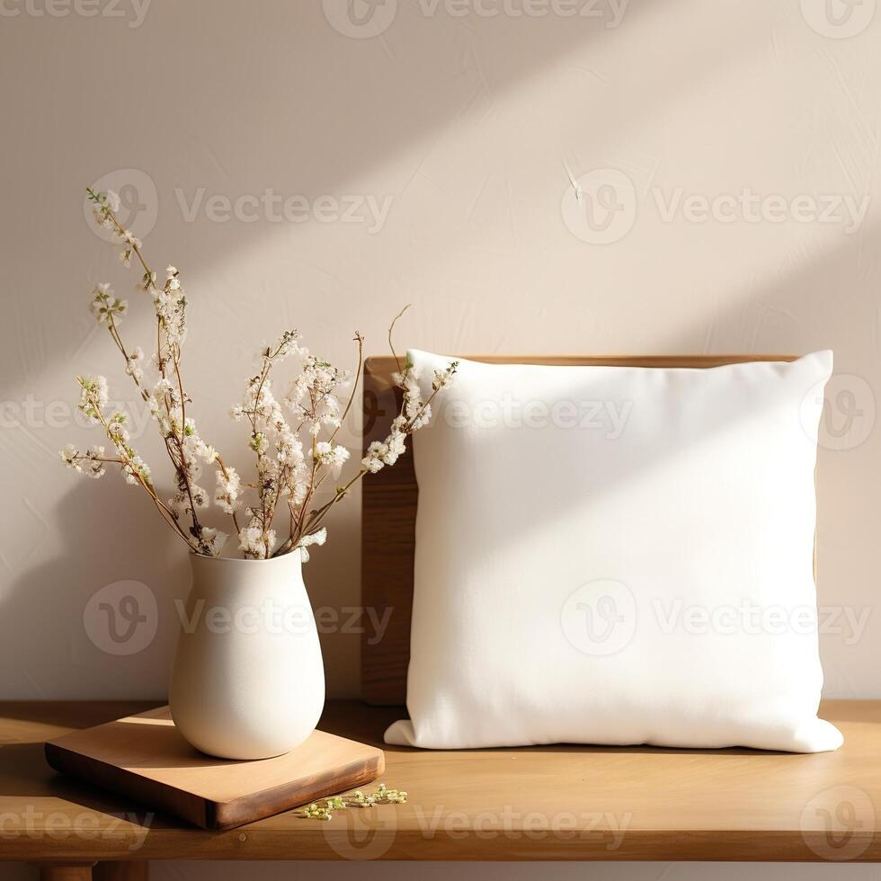 blanco almohada con un florero ai generativo foto