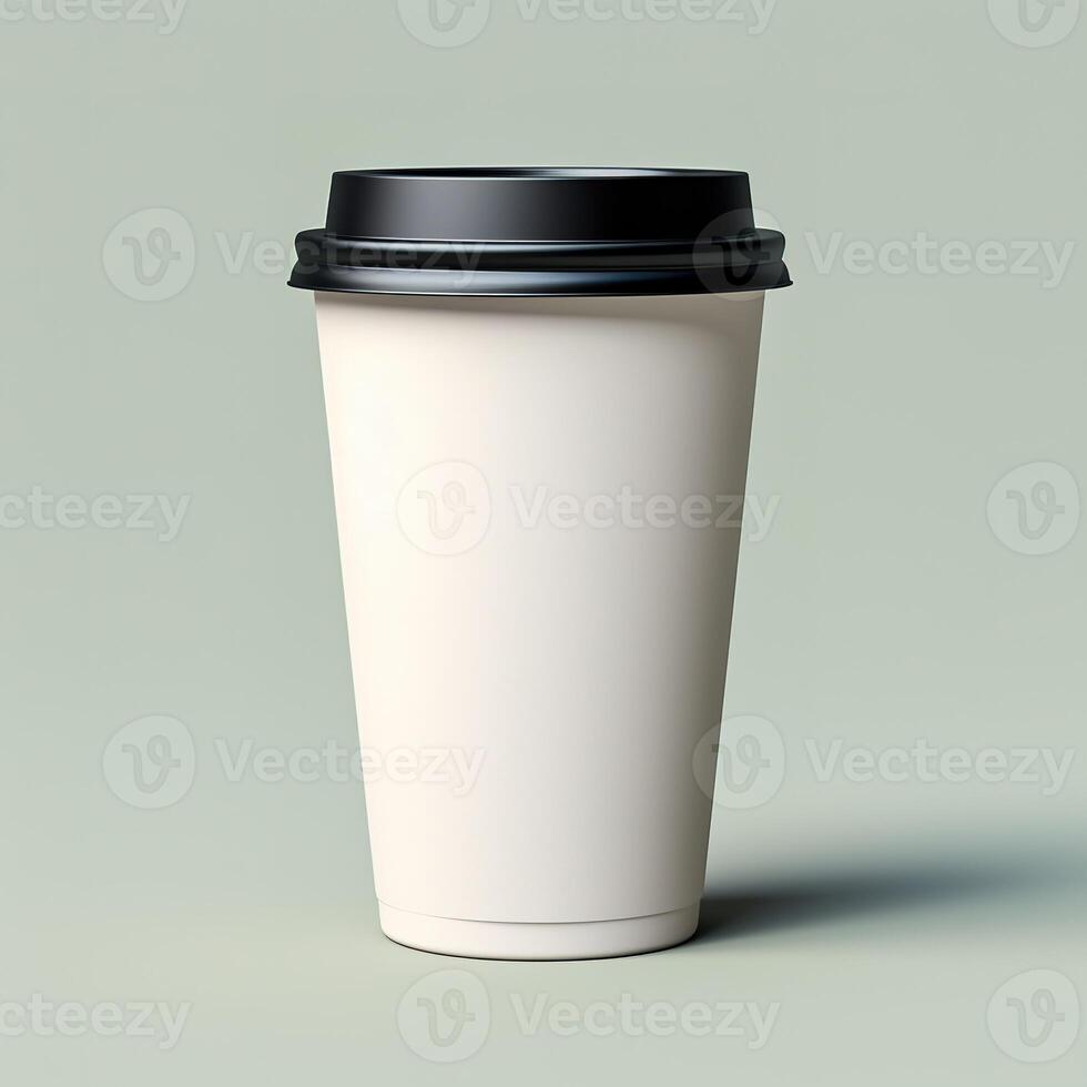 a white coffee cup with a black lid photo