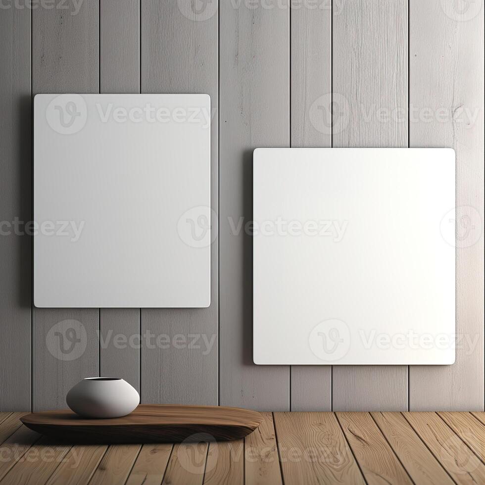 square wall plates sitting on a wooden surface photo